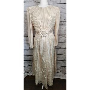 George F. Couture WEDDING DRESS Sz 14 Ivory Long Bodice Ruching Lace Skirt